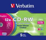  Verbatim CD-RW Colour 700mb 12x 5 Pack Slim Case 43167